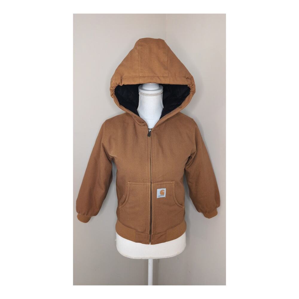 Carhartt Kids Brown Duck Canvas Hooded Active Jacket Size 7-8